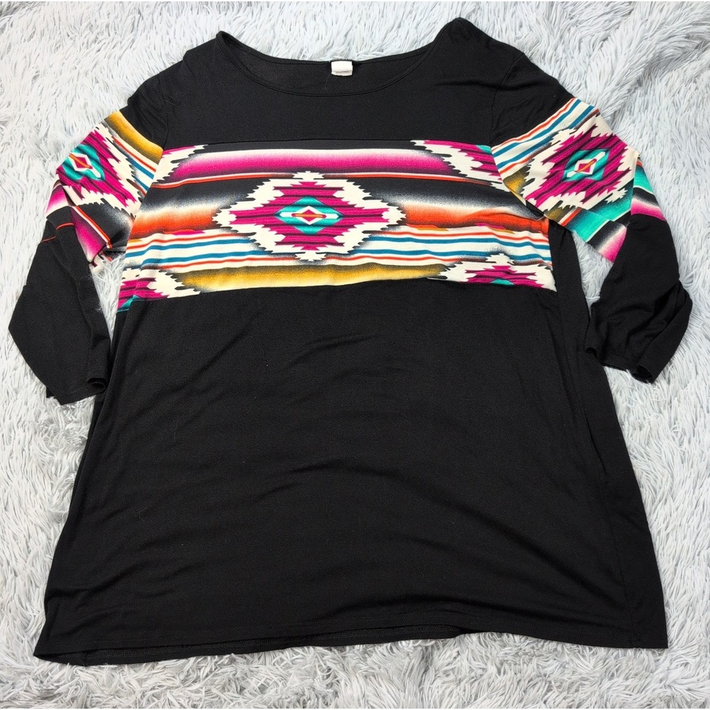 Heimish Shirt Womens XXL Black Aztec Southwestern Comfort Stretch
